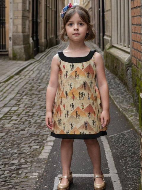 Pre-Order: Pyramids and Tribes Print Pure Linen Dress