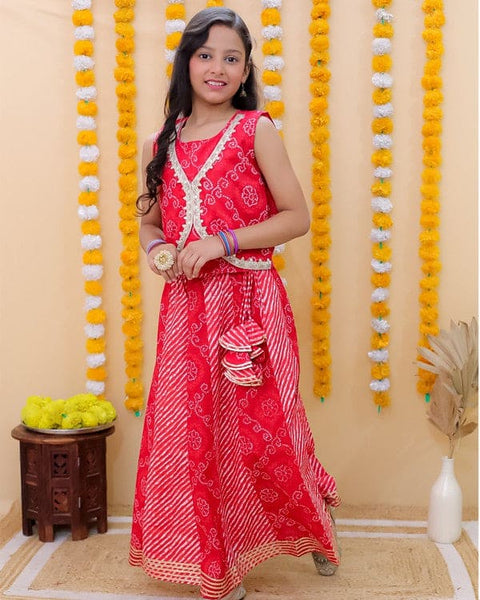 Red Bandhej Lehenga