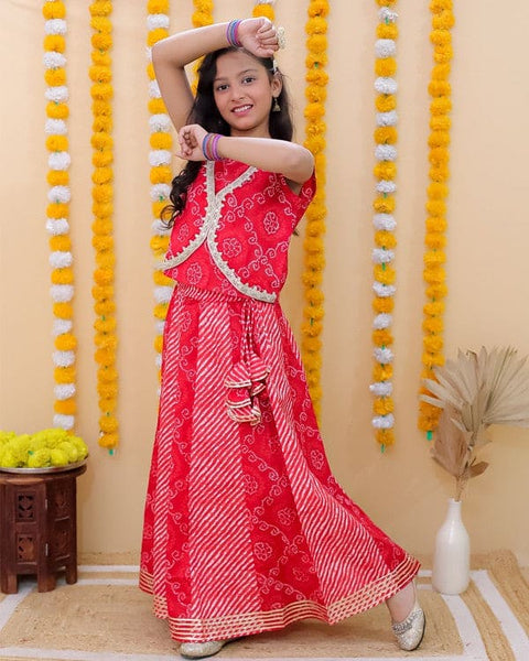 Red Bandhej Lehenga