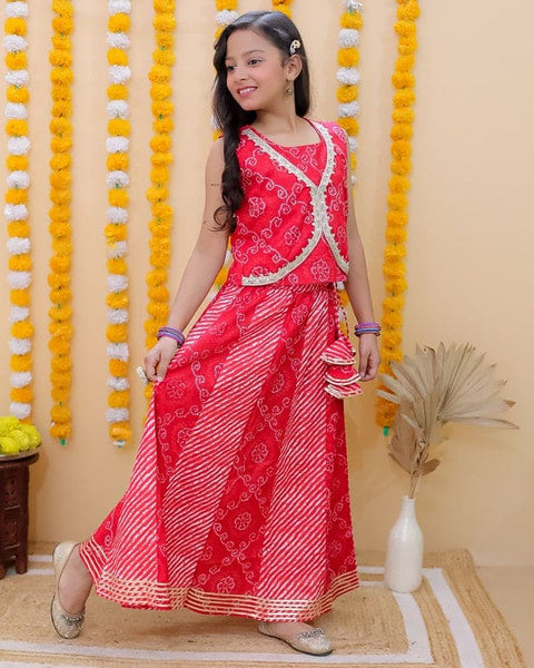 Red Bandhej Lehenga
