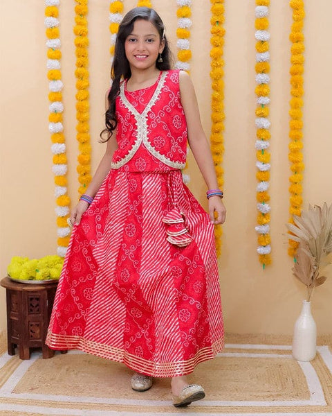 Red Bandhej Lehenga