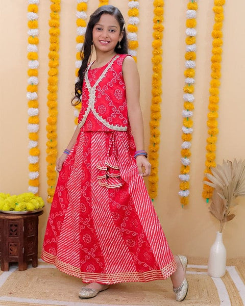 Red Bandhej Lehenga