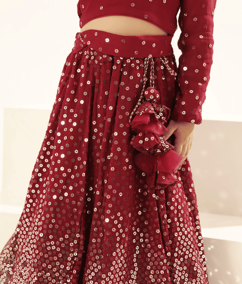 Pre-Order: Marron Embroidered Lehenga Choli Set