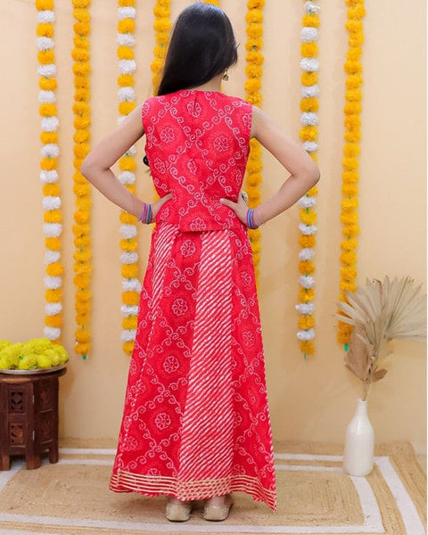 Red Bandhej Lehenga