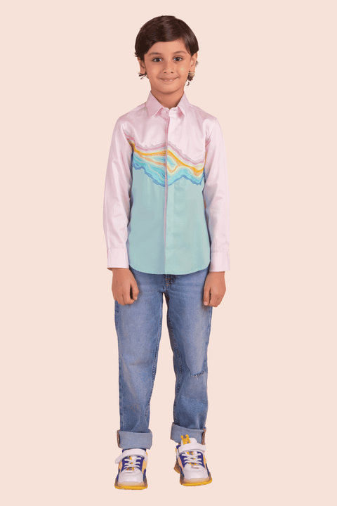 Pre-Order: Shirt with Wave Embroidery and Coloured Panelling