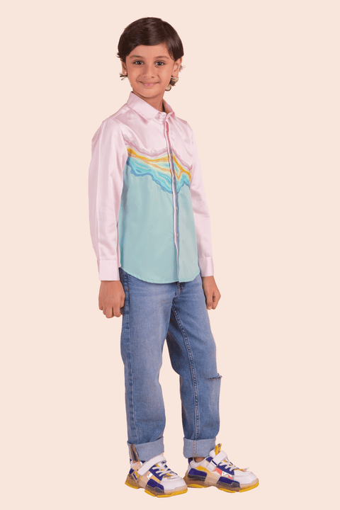 Pre-Order: Shirt with Wave Embroidery and Coloured Panelling