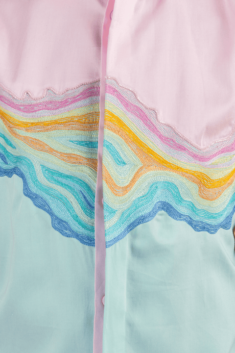 Pre-Order: Shirt with Wave Embroidery and Coloured Panelling