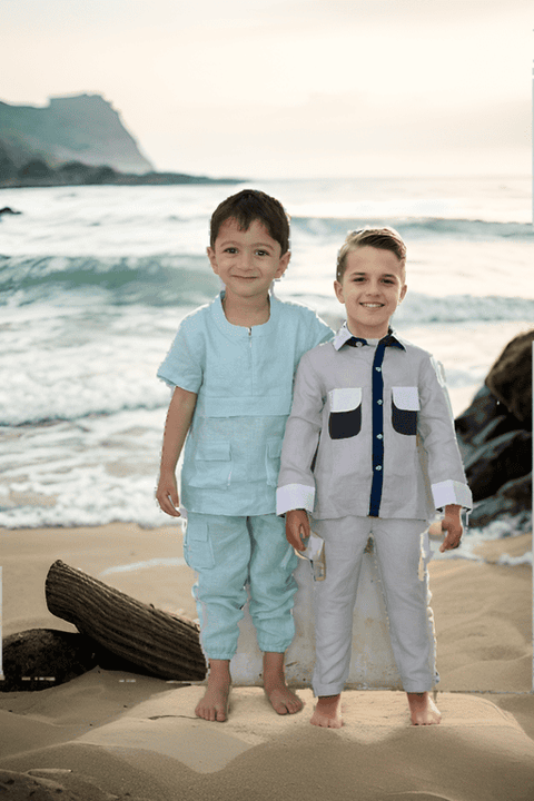 Pre-Order: Box Pleated Pure Linen  Premium Co-ords - Sky Blue