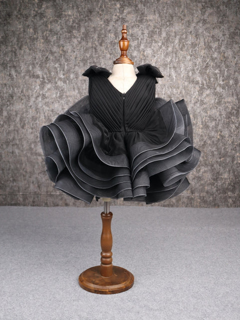 Pre-Order: Stylish Ruffle Net Black Dress