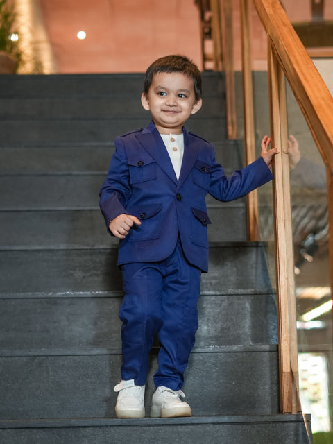 Pre-Order: Korean Themed Multi Pocket Causual Blazer Set ( Royal Blue )