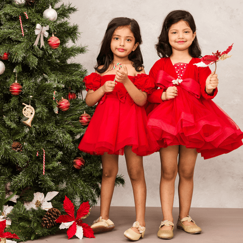 Pre-Order: Red velvet dress with bow accent