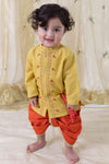 Baby Boy Pure Cotton Full Sleeves Dhoti Set - Yellow
