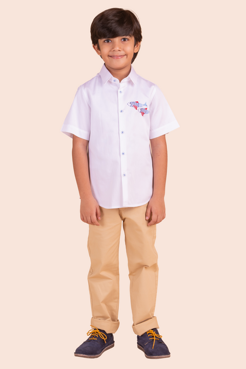 Pre-Order: White Shirt with Fish Embroidery