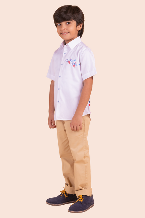 Pre-Order: White Shirt with Fish Embroidery