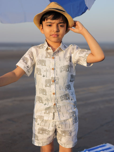 Pre-Order: Enchanted Elephants Printed Pure Linen  Premium Co-ords