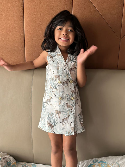 Pre-Order: Leopard Print Pure Linen Blazer Dress