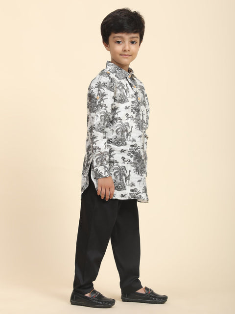 Pre-Order: Wildlife Print Pure Linen Kurta  and Premium Cotton Pajama Set
