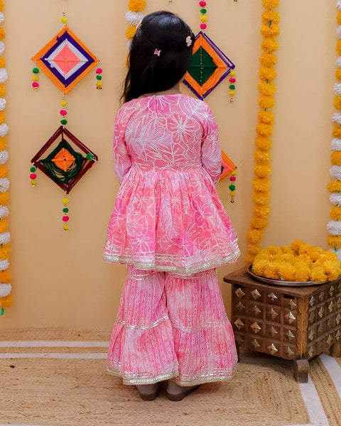 Aatya Kiids Cotton Three Fourth Sleeves Kurta with Sharara- Pink.