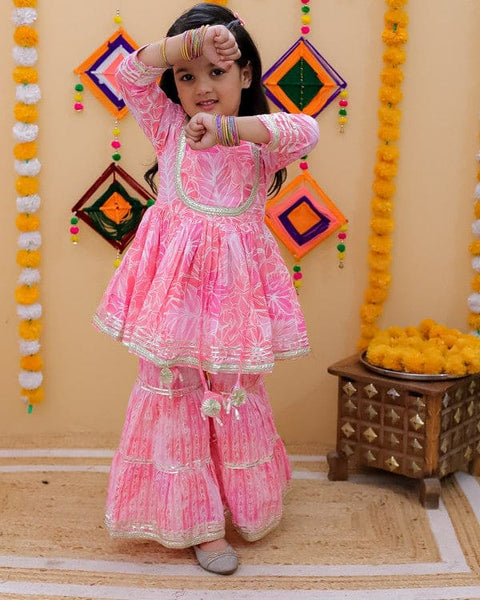 Aatya Kiids Cotton Three Fourth Sleeves Kurta with Sharara- Pink.