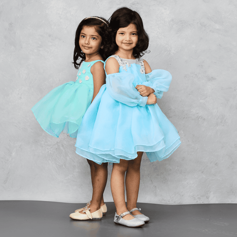 Pre-Order: Blue Mesh Organza Dress