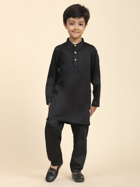 Pre-Order: Solid Black Pure Premium Cotton Kurta and  Pajama Set