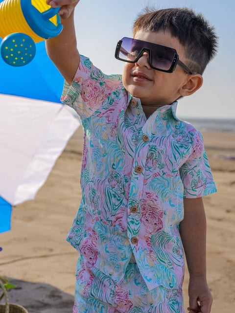 Pre-Order: Enlightened Tigers Printed Pure Linen  Premium Co-ords