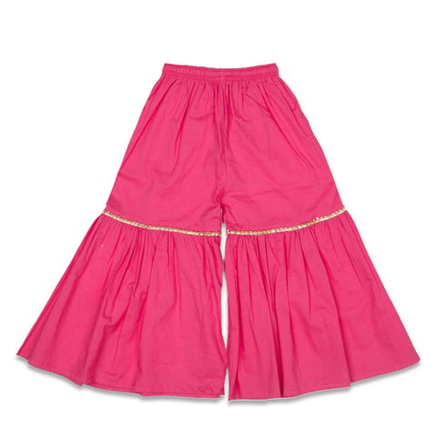 Aatya Kiids Beautiful Flower print with gota embellished Sleeveless Kurta with Sharara - Pink/White.