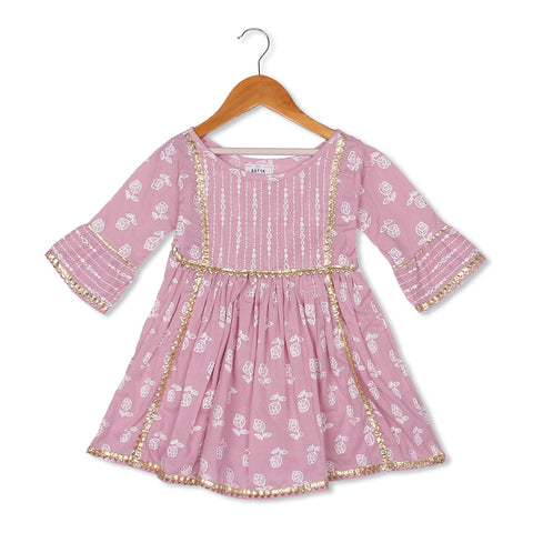 Aatya Kiids Pink Printed Gota embellished Kurta and Sharara with Dupatta - Pink.