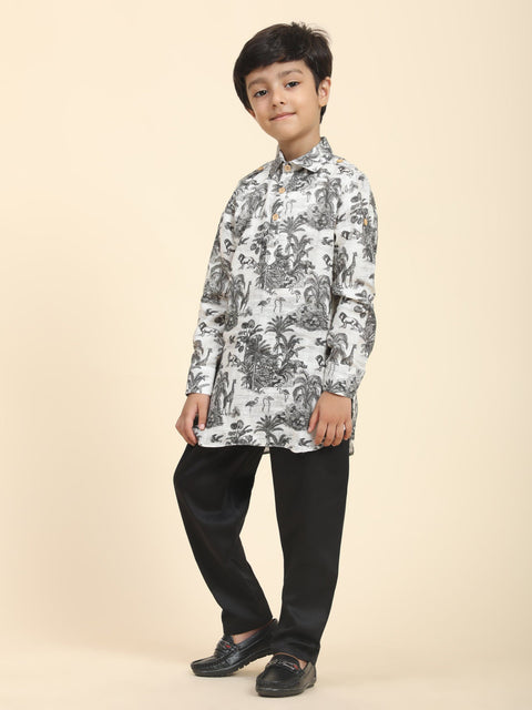 Pre-Order: Wildlife Print Pure Linen Kurta  and Premium Cotton Pajama Set