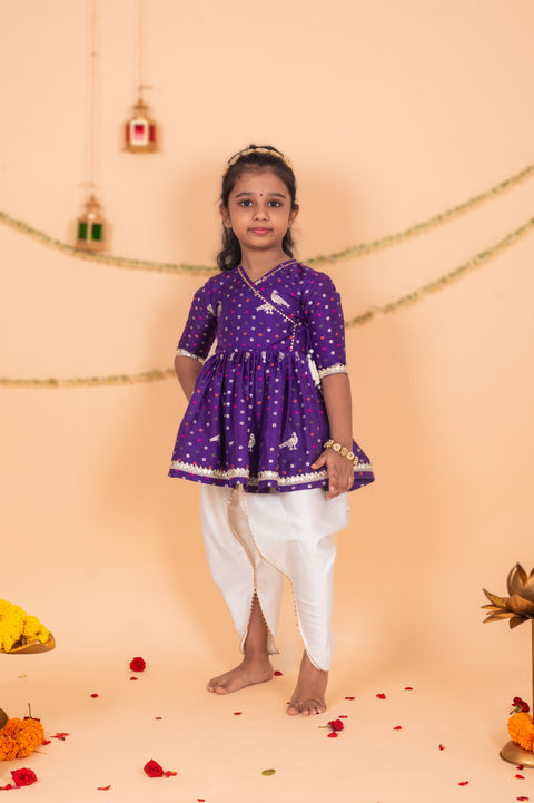 Pre-Order: Bandhani Banarasi Parrot Angrakha Kurta  with Dhoti Pant