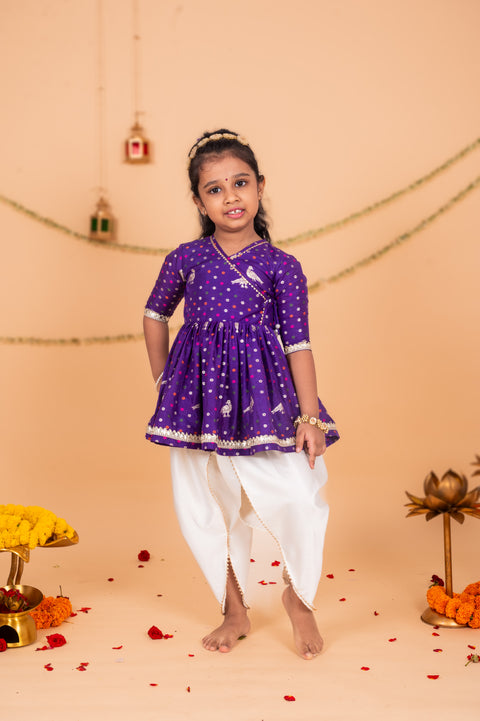 Pre-Order: Bandhani Banarasi Parrot Angrakha Kurta  with Dhoti Pant