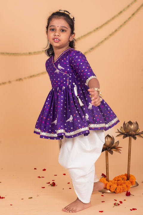 Pre-Order: Bandhani Banarasi Parrot Angrakha Kurta  with Dhoti Pant