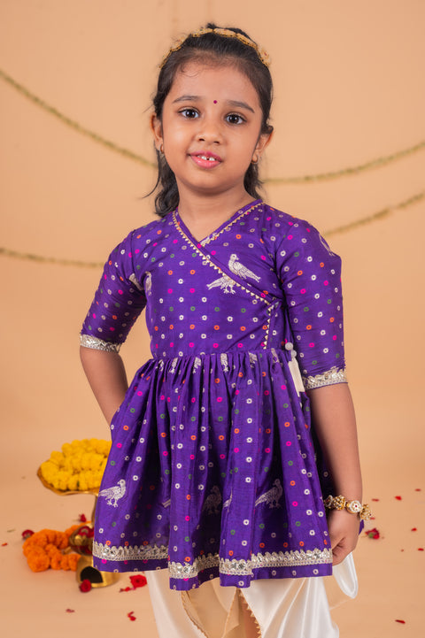 Pre-Order: Bandhani Banarasi Parrot Angrakha Kurta  with Dhoti Pant