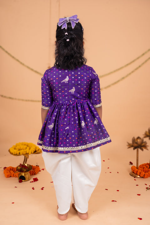Pre-Order: Bandhani Banarasi Parrot Angrakha Kurta  with Dhoti Pant