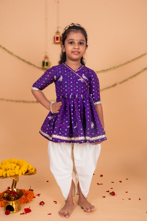 Pre-Order: Bandhani Banarasi Parrot Angrakha Kurta  with Dhoti Pant