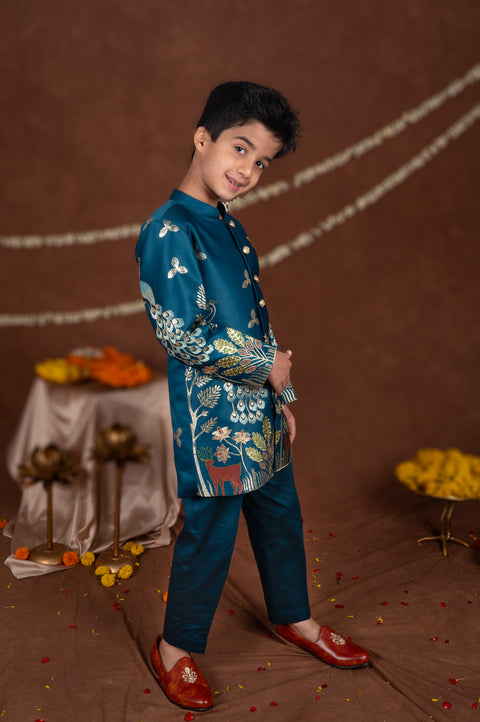 Pre-Order:  Madhuban Peacock Embroidered Sherwani Set
