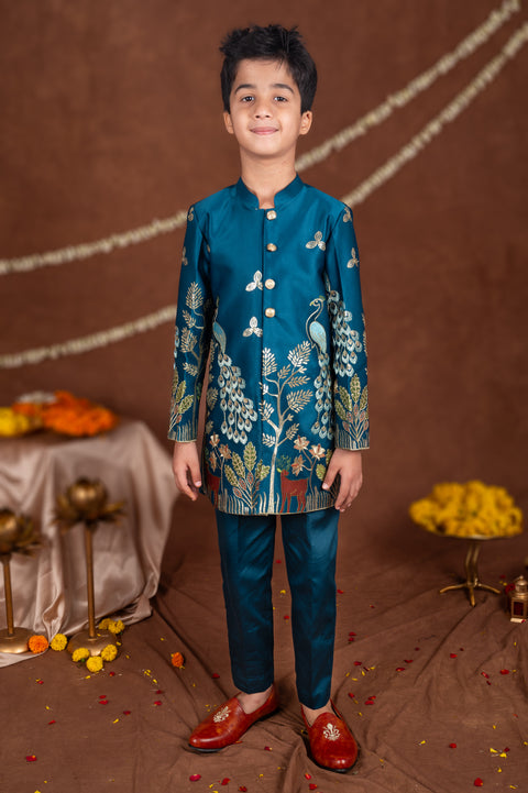 Pre-Order:  Madhuban Peacock Embroidered Sherwani Set