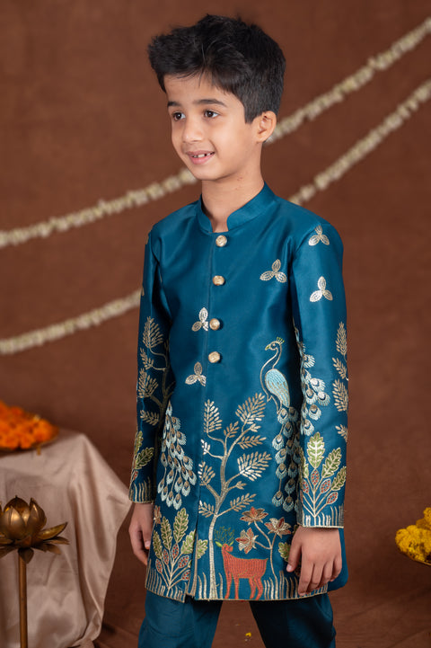 Pre-Order:  Madhuban Peacock Embroidered Sherwani Set