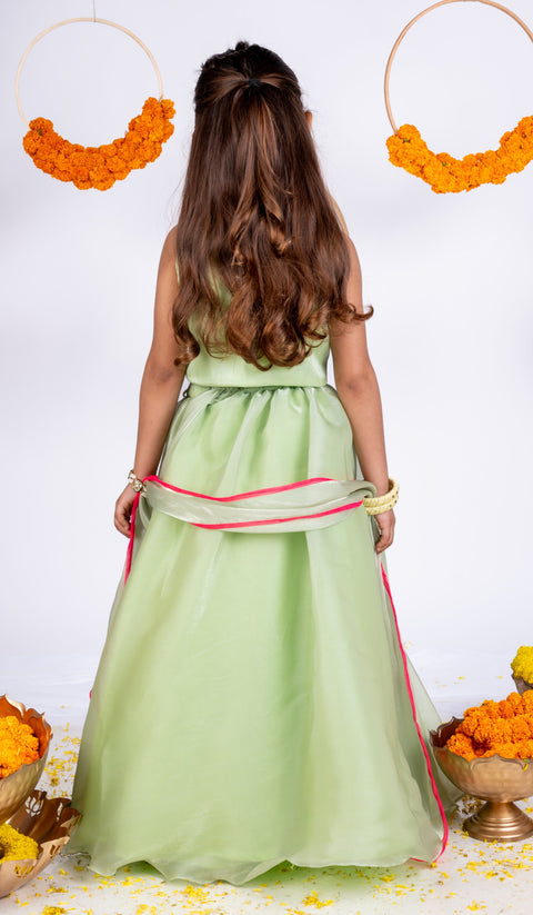 Pre-Order: Lime Green Floral Appliqued Lehenga Set