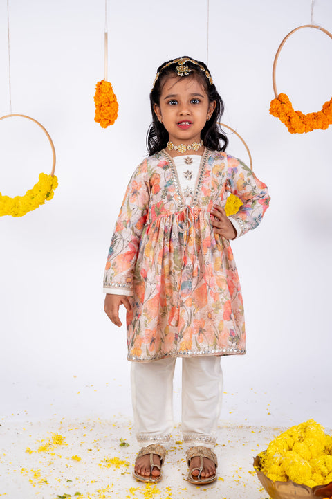 Pre-Order: Schiffli Floral Peplum Kurti  Set