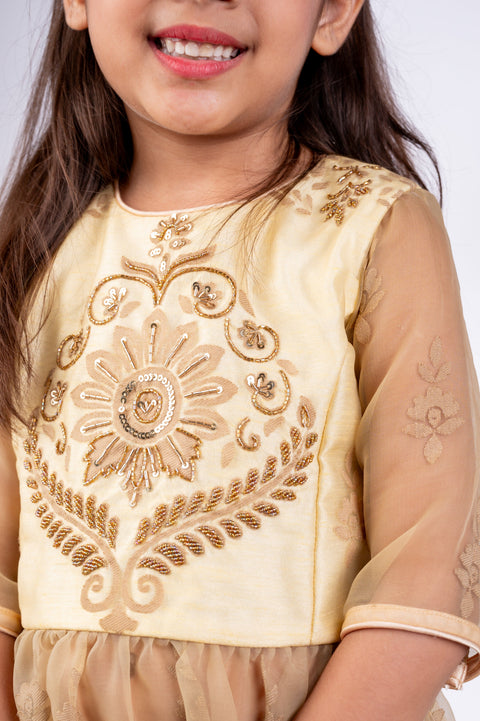 Pre-Order: Beige Organza Kurti Plazzo Set