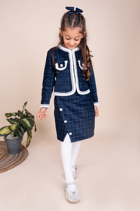 Pre-Order:  Chequered Corduroy Coord Skirt & Jacket Set