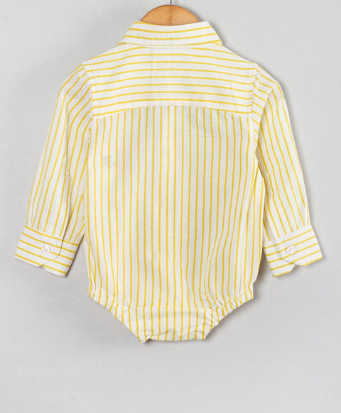 Stripe print onesie with tiger patch work-Yellow