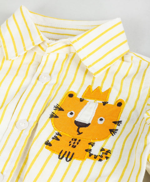 Stripe print onesie with tiger patch work-Yellow