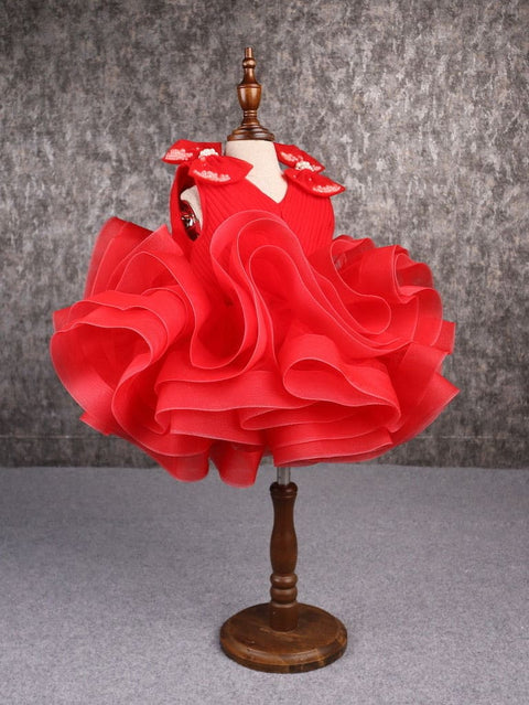 Pre-Order: Stylish Ruffle Net Red Dress