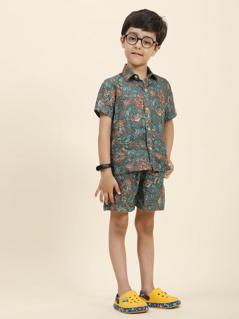 Pre-Order: Dark Flower Printed Pure Linen  Premium Co-ords