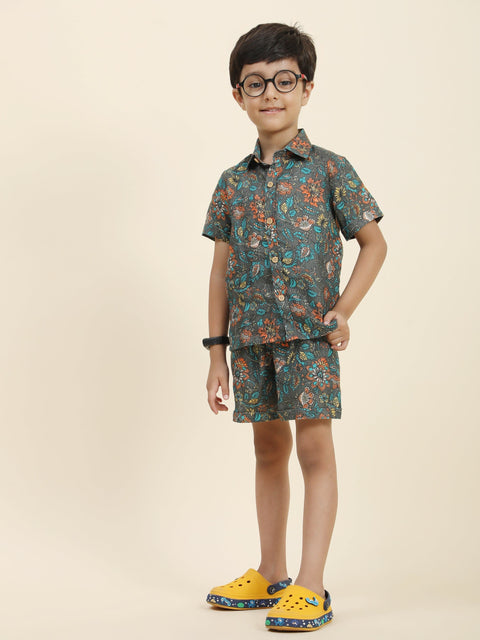 Pre-Order: Dark Flower Printed Pure Linen  Premium Co-ords