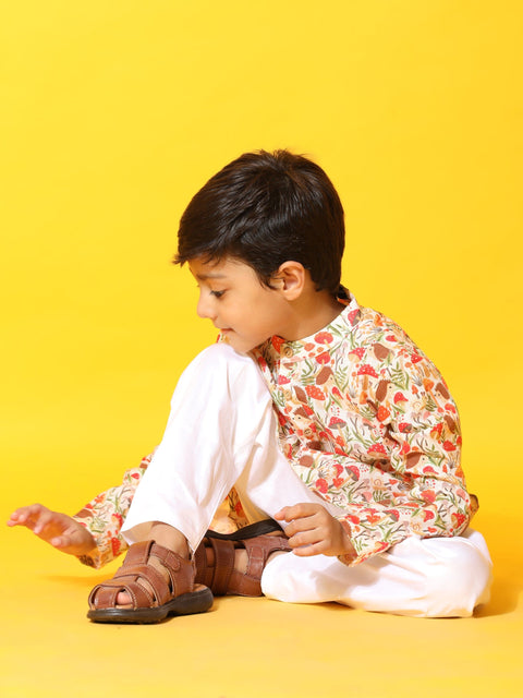 Pre-Order: Mushroom Print Pure Linen Kurta  and Premium Cotton Pajama Set