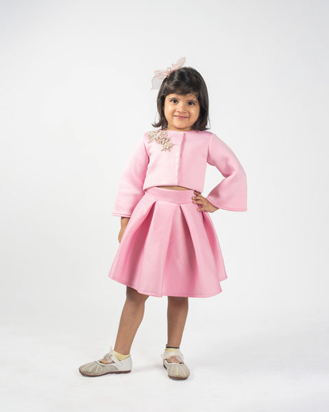 Pre-Order: Baby Pink Embroidered Top and Skirt