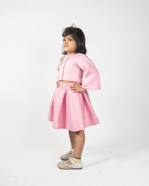 Pre-Order: Baby Pink Embroidered Top and Skirt